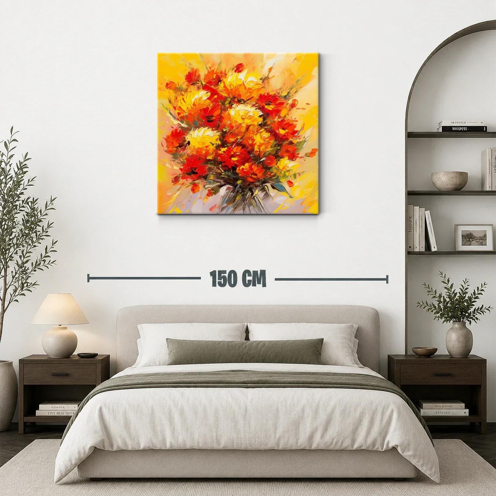 Cuadro moderno con ramo vibrante de flores rojas y amarillas — miniatura 3