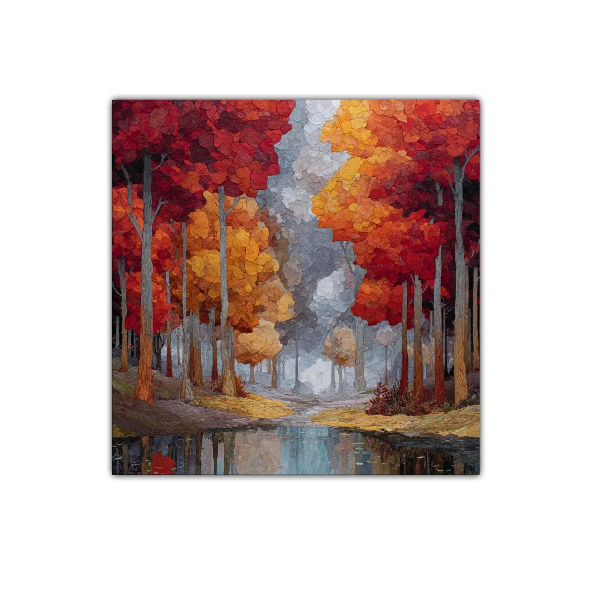 Paisaje otoñal con árboles y reflejo en agua serena — imagen principal