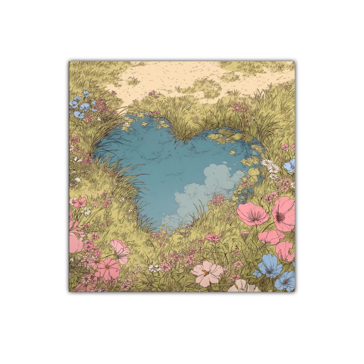 Reflejo de cielo en estanque con forma de corazón