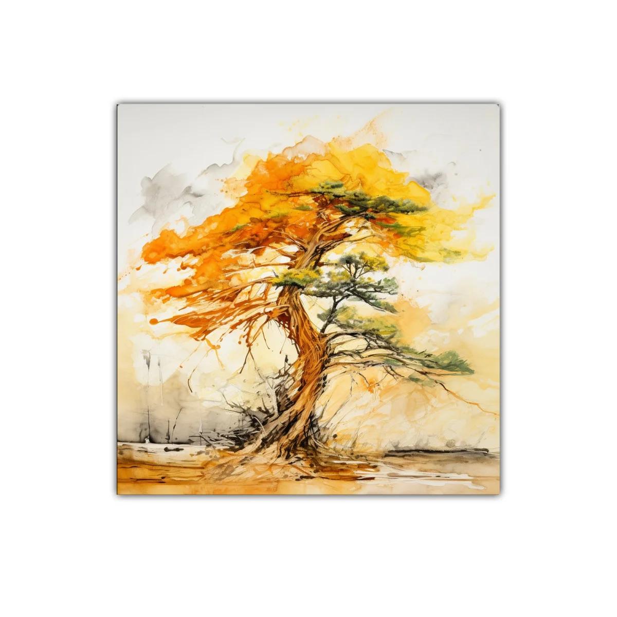 Árbol lienzo en tonos cálidos y verdes vibrantes — imagen principal