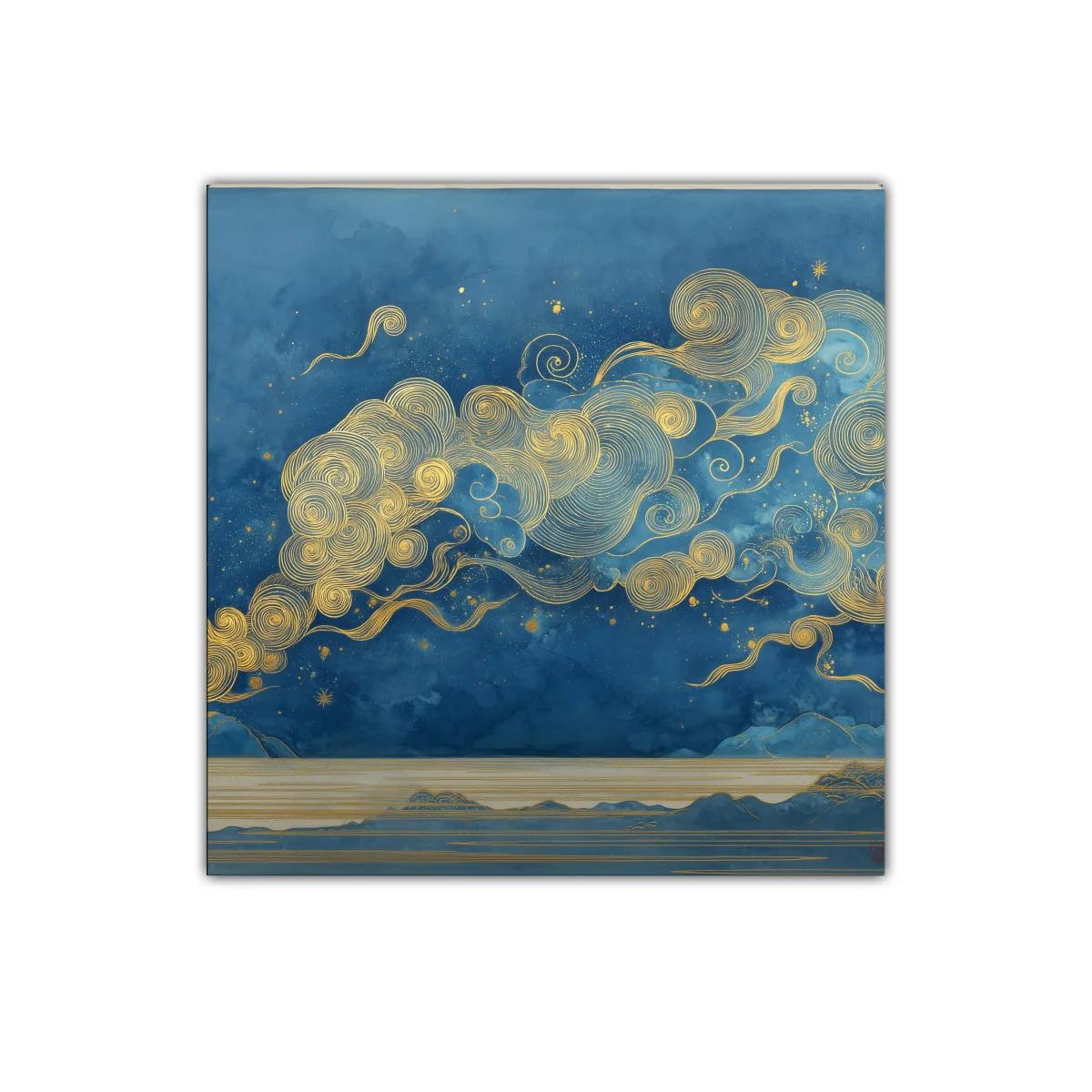 Cuadro decorativo con cielo estrellado y nubes doradas — miniatura 1