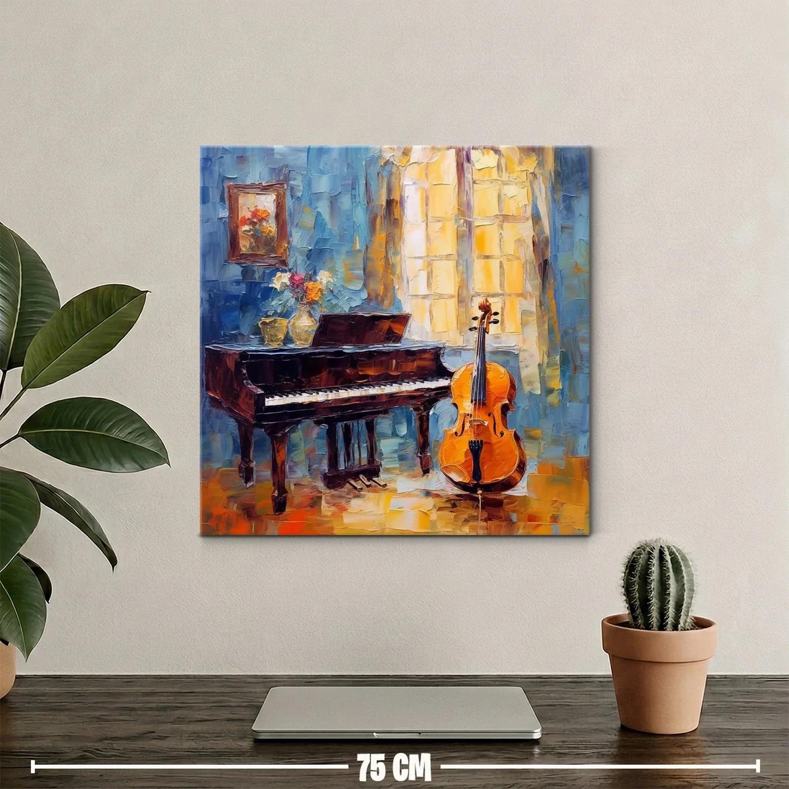 Ambiente musical con piano y violonchelo iluminado — miniatura 2