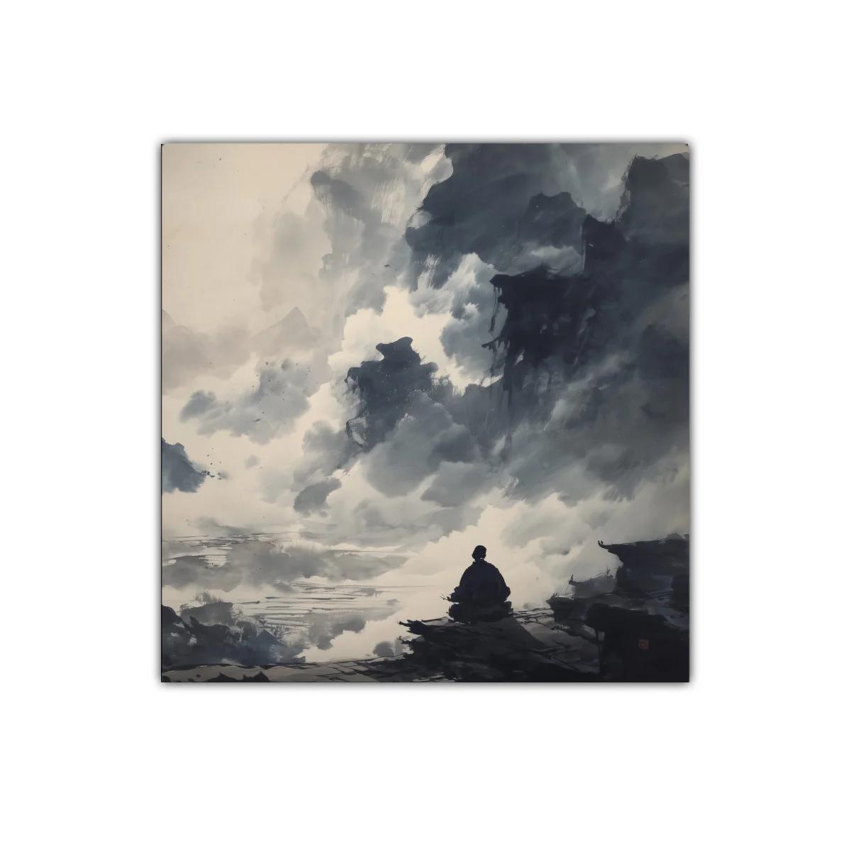 Paisaje contemplativo entre nubes y montañas en gris — miniatura 1