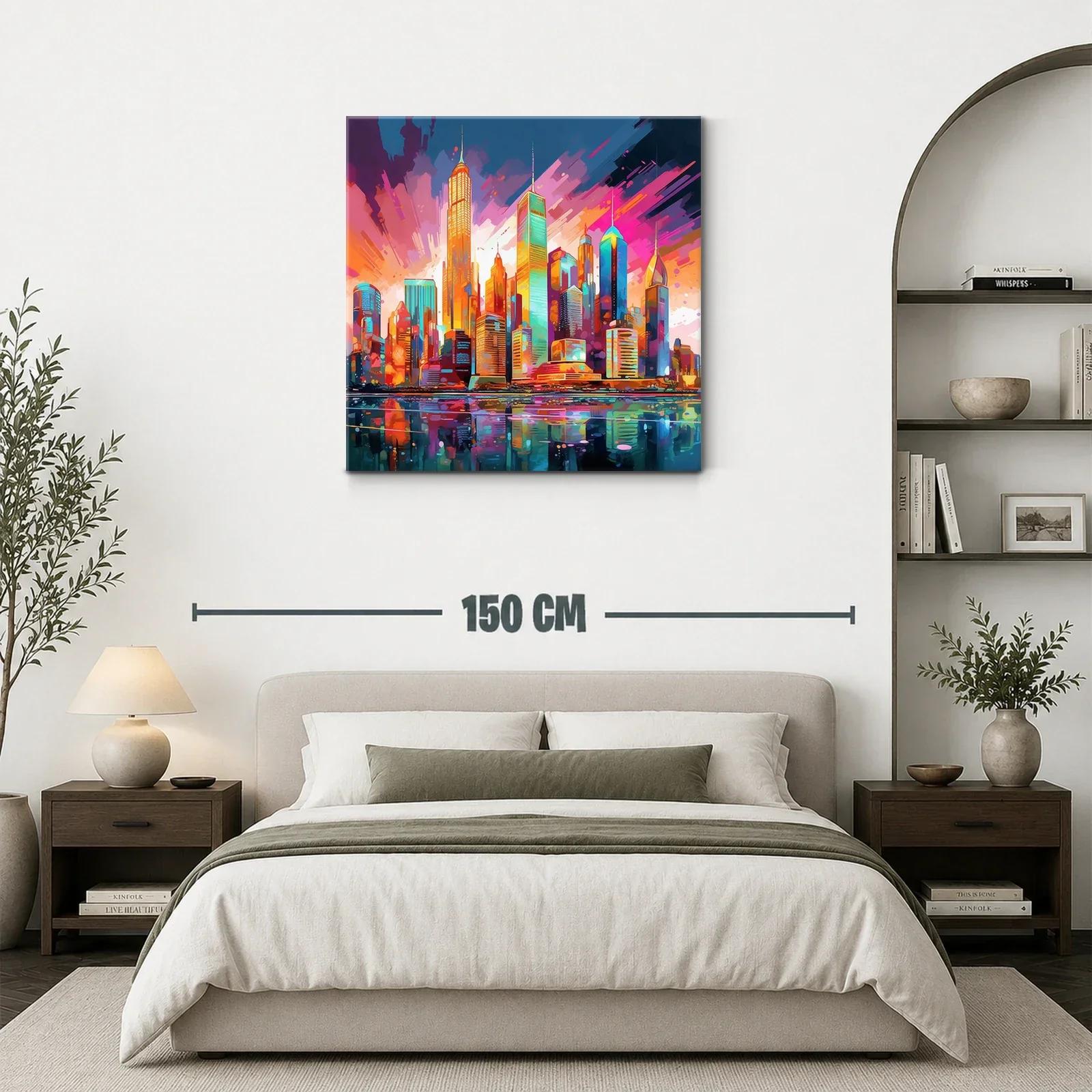 Vibrante ciudad al atardecer con reflejos intensos — miniatura 3