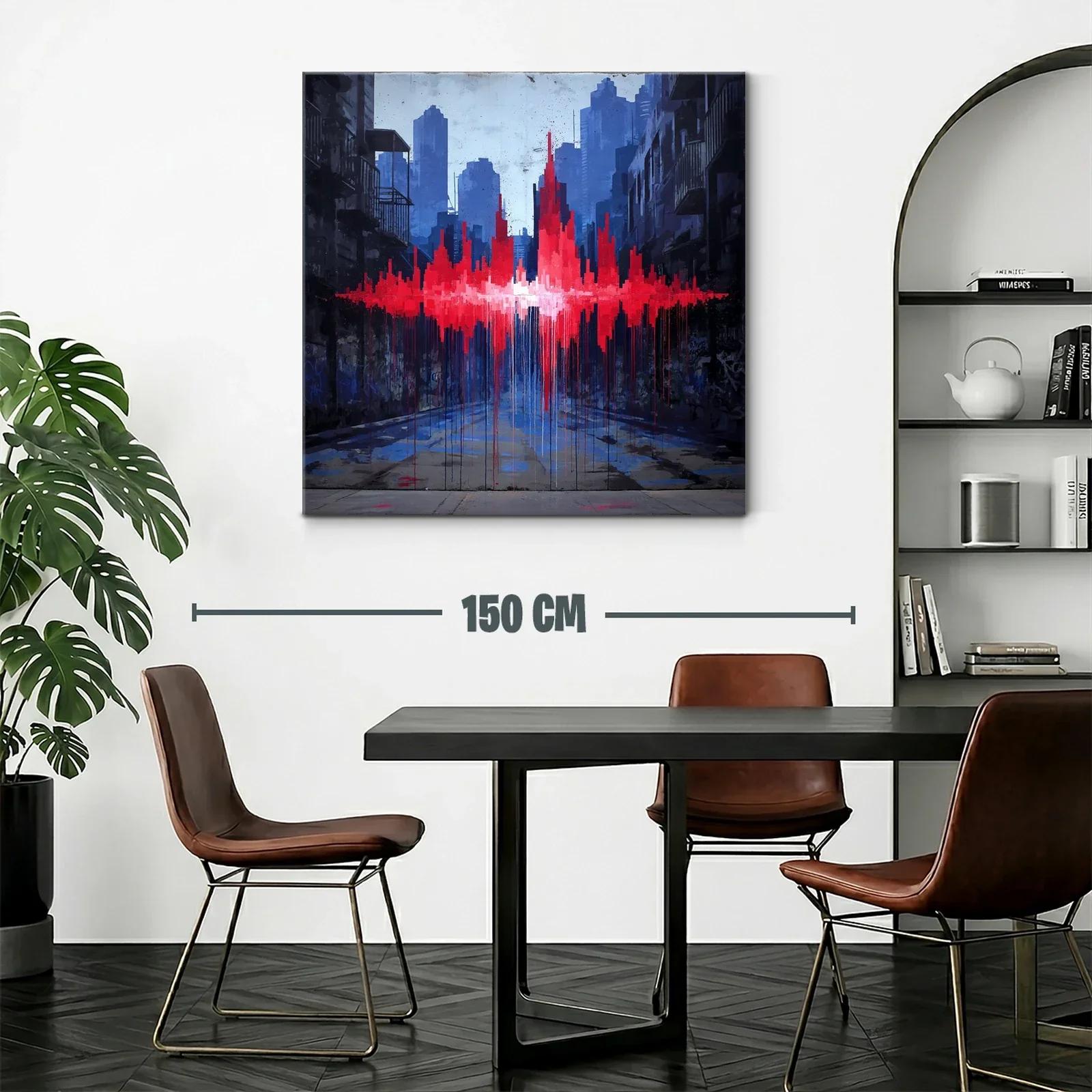 Impacto urbano con vibrante pulso rojo en paisaje gris — miniatura 2