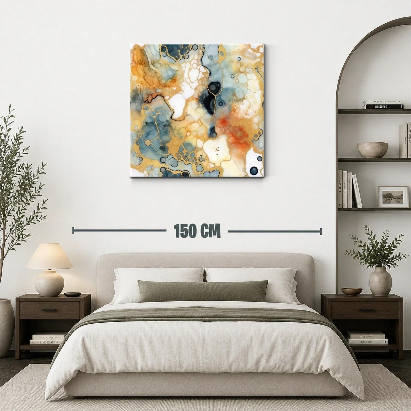 Cuadro abstracto con tonos dorados y azules intensos — miniatura 3
