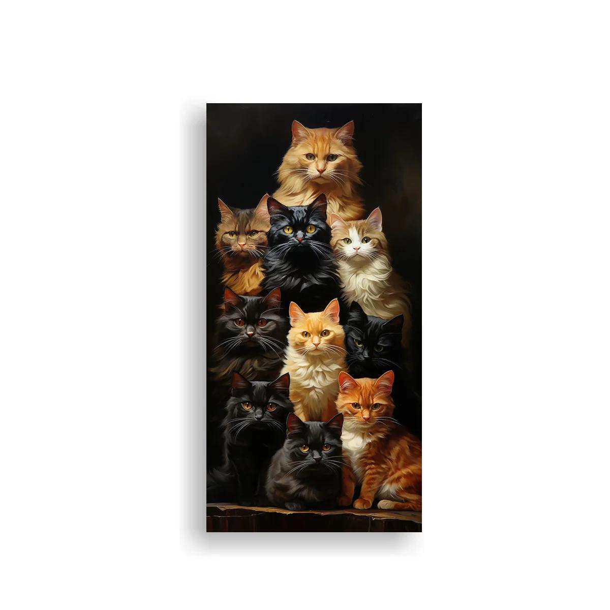 Cuadro grupo de gatos sobre madera — imagen principal