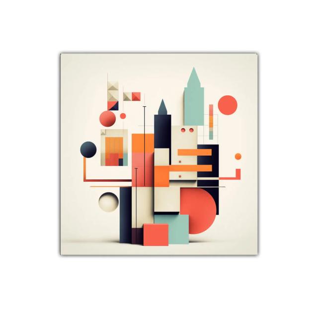 Composición geométrica moderna con tonos cálidos y fríos