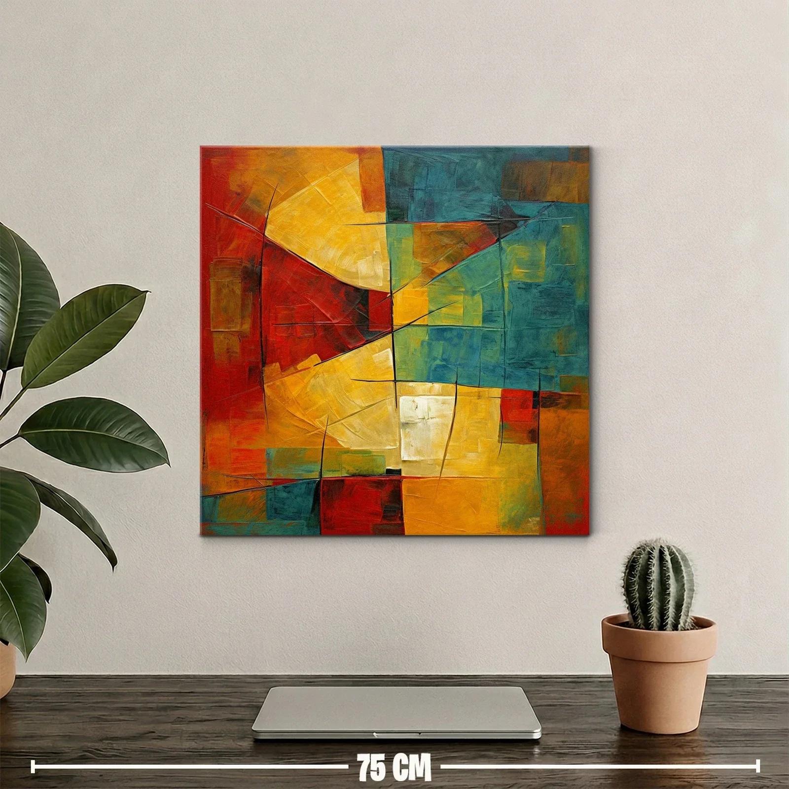 Cuadro abstracto con formas geométricas en tonos cálidos y fríos — miniatura 2