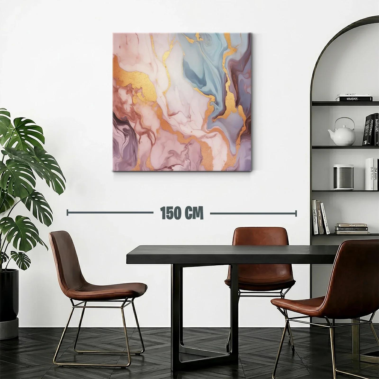 Cuadro abstracto en tonos pastel con detalles dorados — miniatura 2