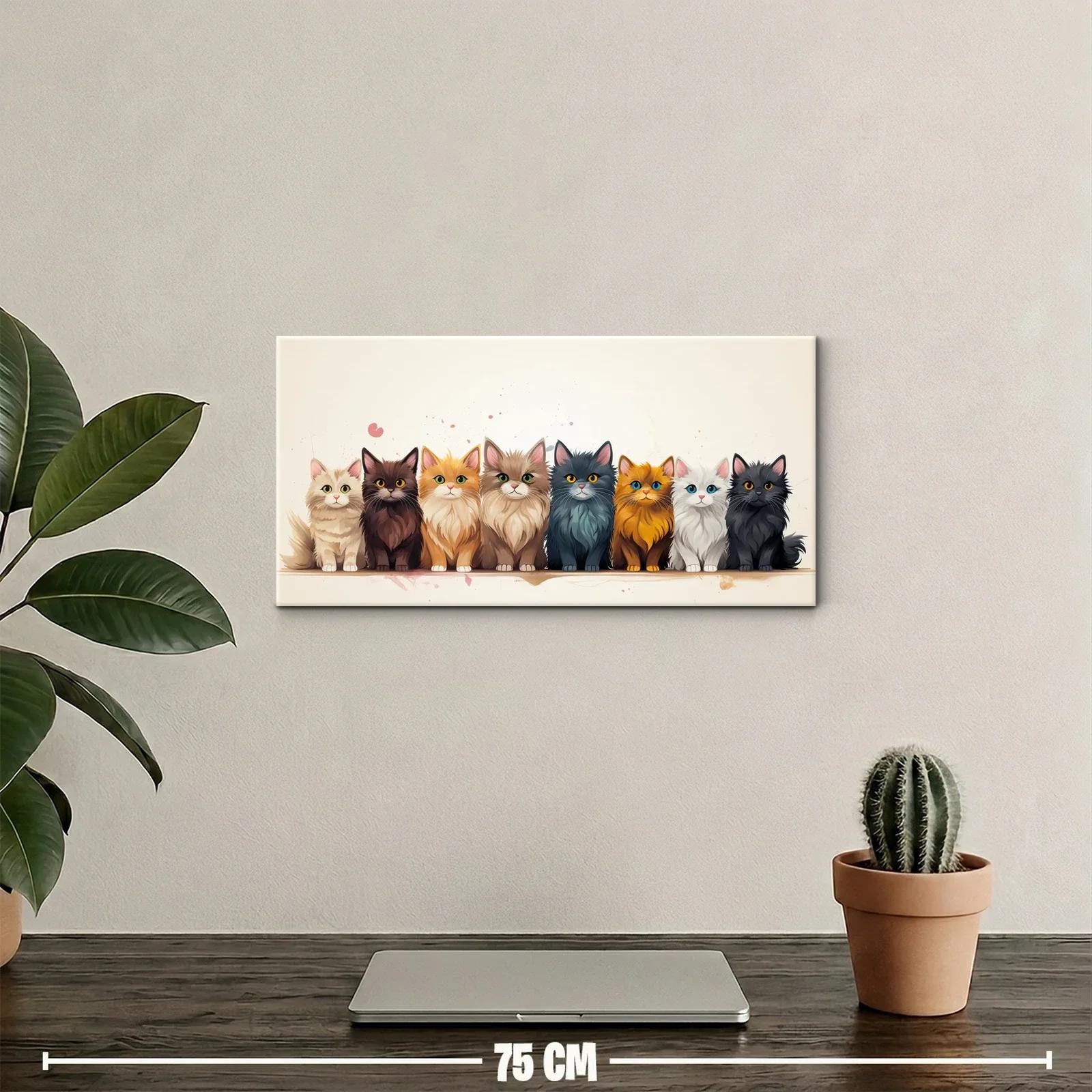 Cuadro fila de ocho gatos de pelo largo con salpicaduras de pintura — miniatura 2