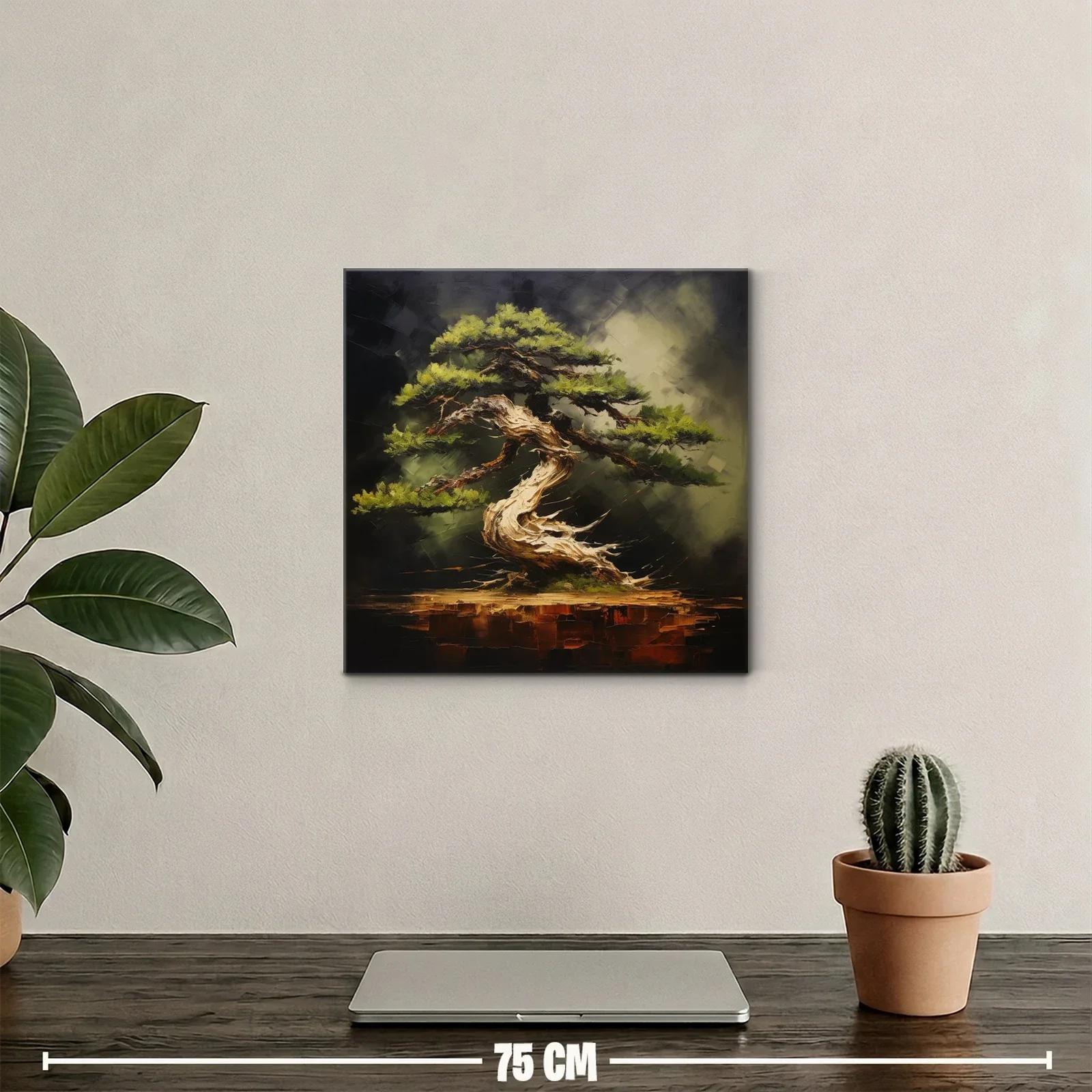 Elegante cuadro de árbol bonsái en tonos tierra y verdes — miniatura 2