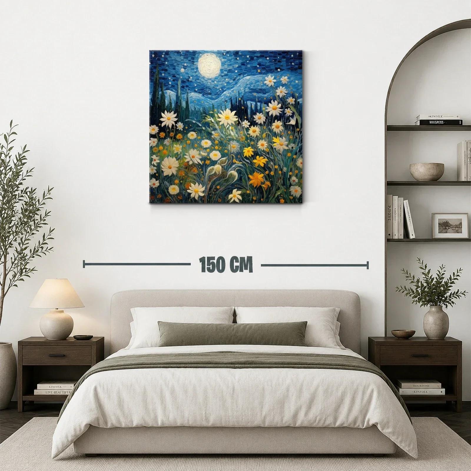 Jardín de flores bajo cielo estrellado y luna llena — miniatura 3