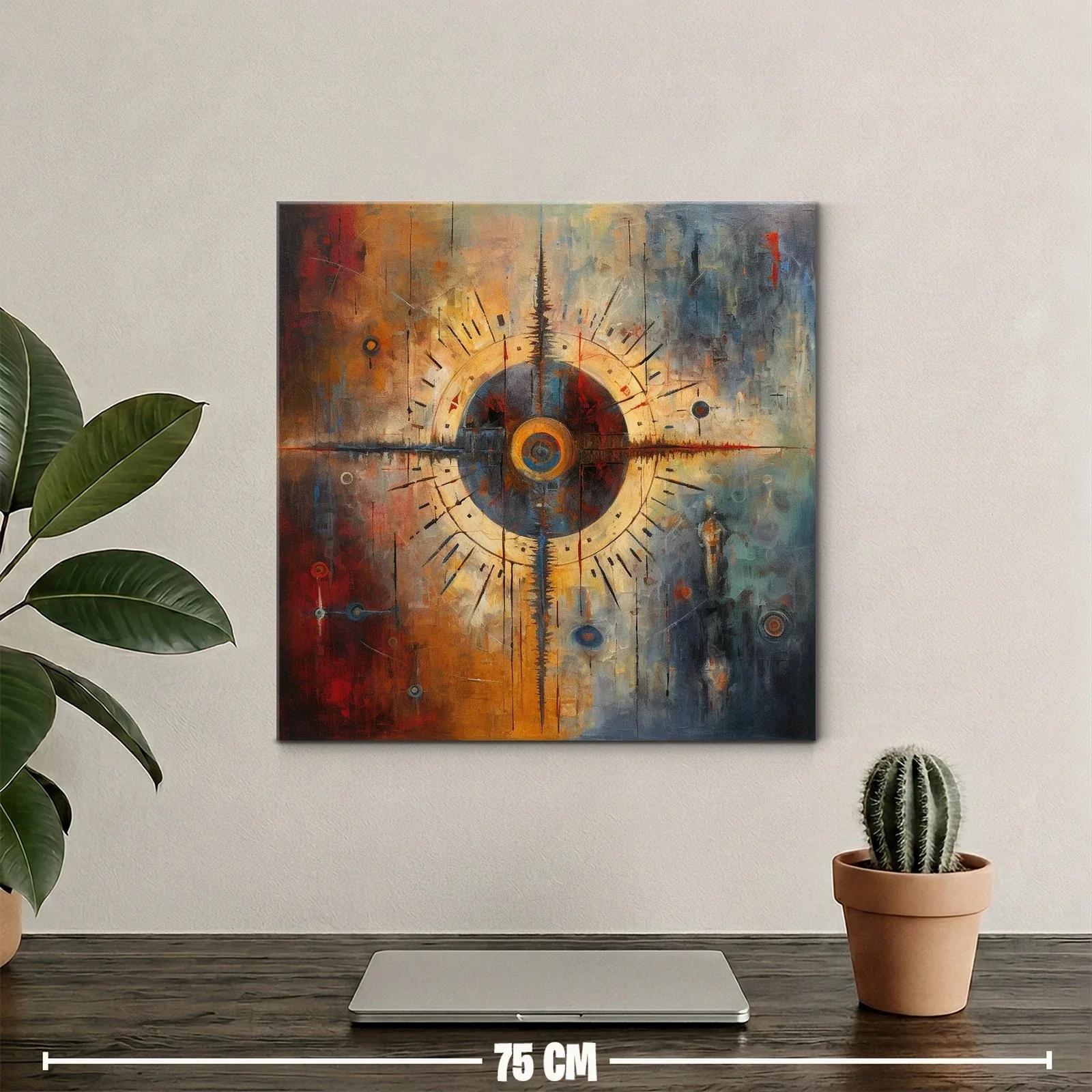Cuadro abstracto con diseño circular en tonos cálidos y fríos — miniatura 2