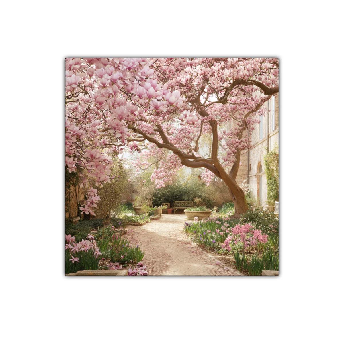 Jardín florecido con árbol de magnolia rosa en primavera — imagen principal