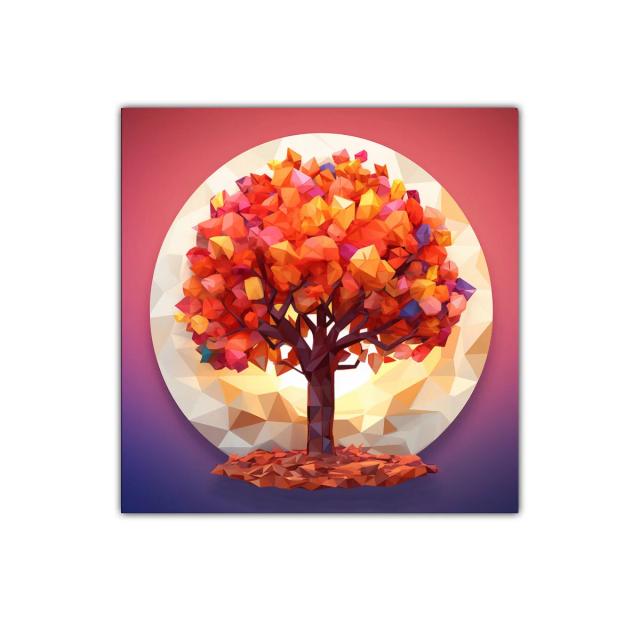 Árbol otoñal vibrante en entorno geométrico circular