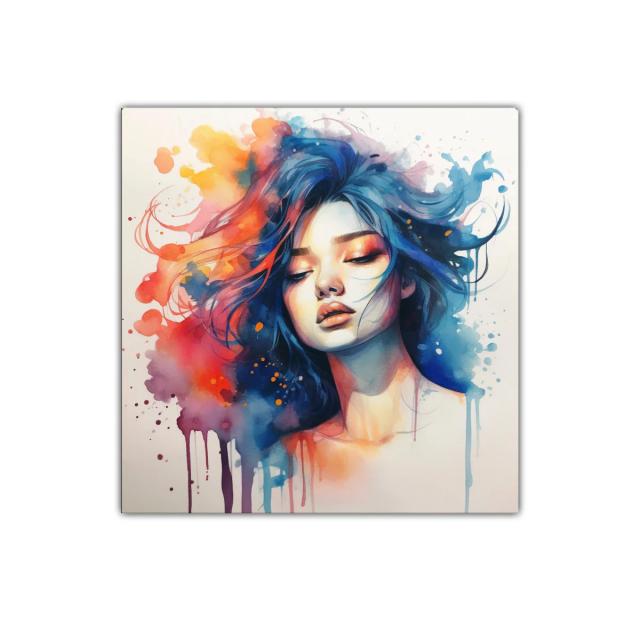 Retrato femenino con explosión de color y serenidad