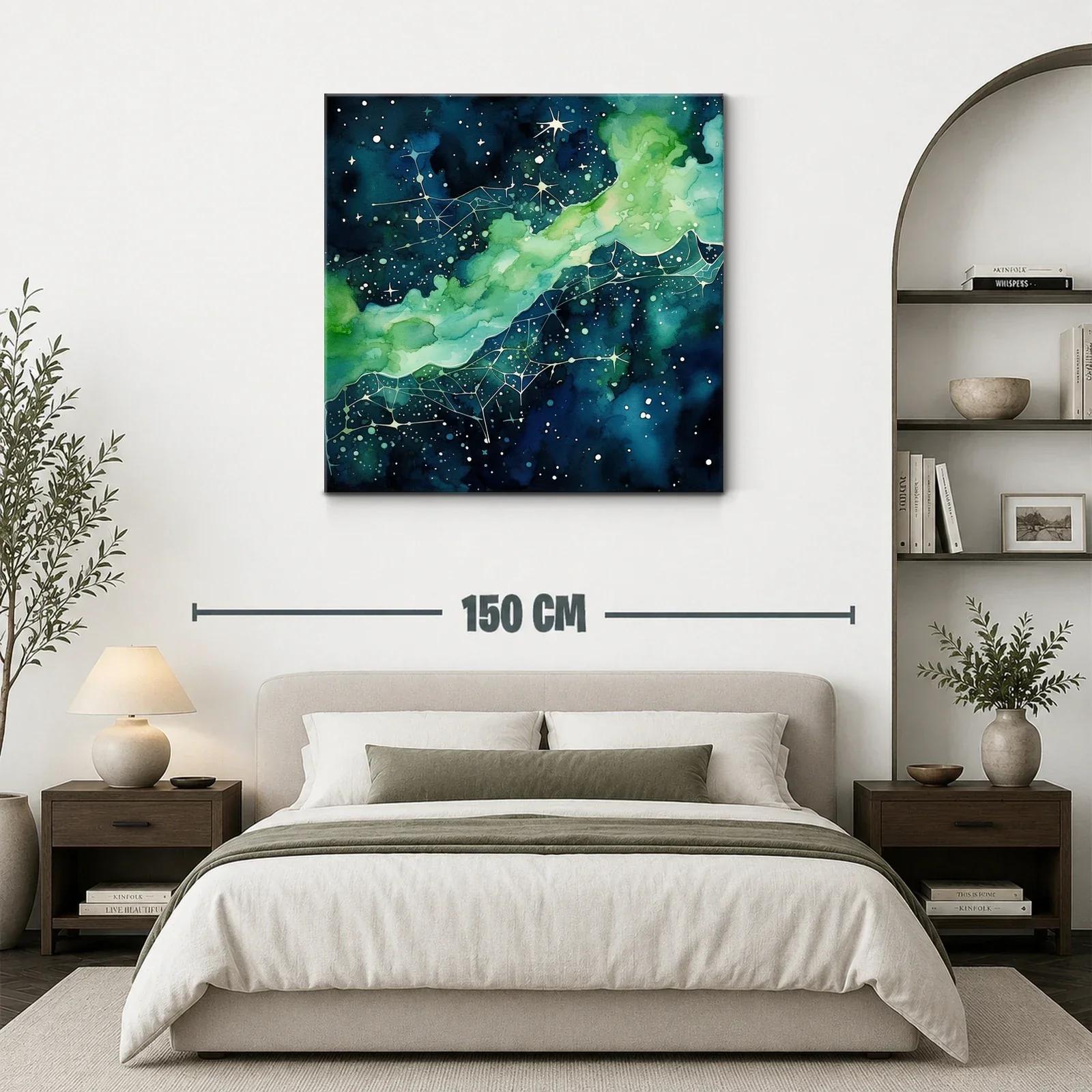 Cuadro abstracto con galaxia en tonos azules y verdes — miniatura 3