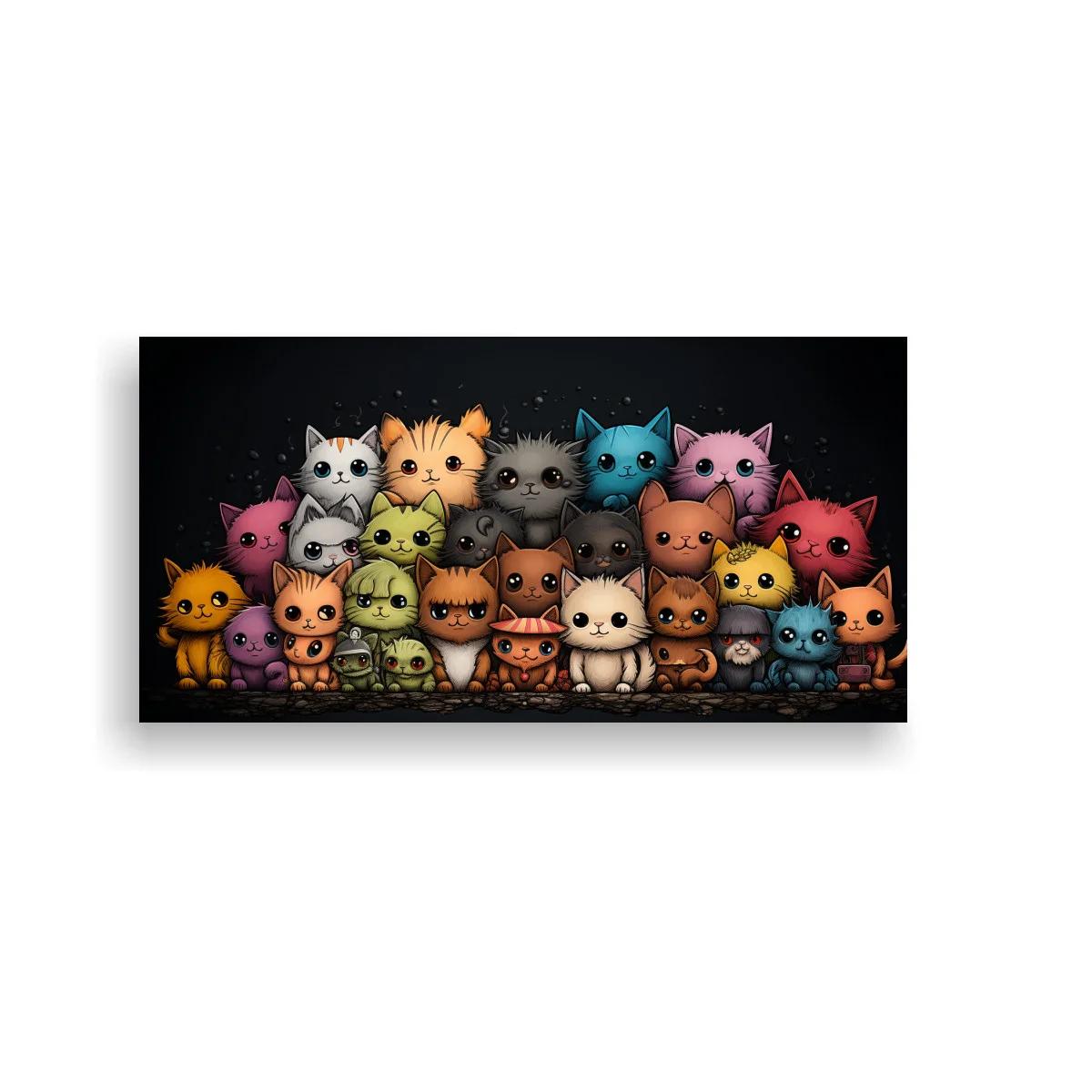 Cuadro grupo de gatos de colores en fila panorámica — imagen principal