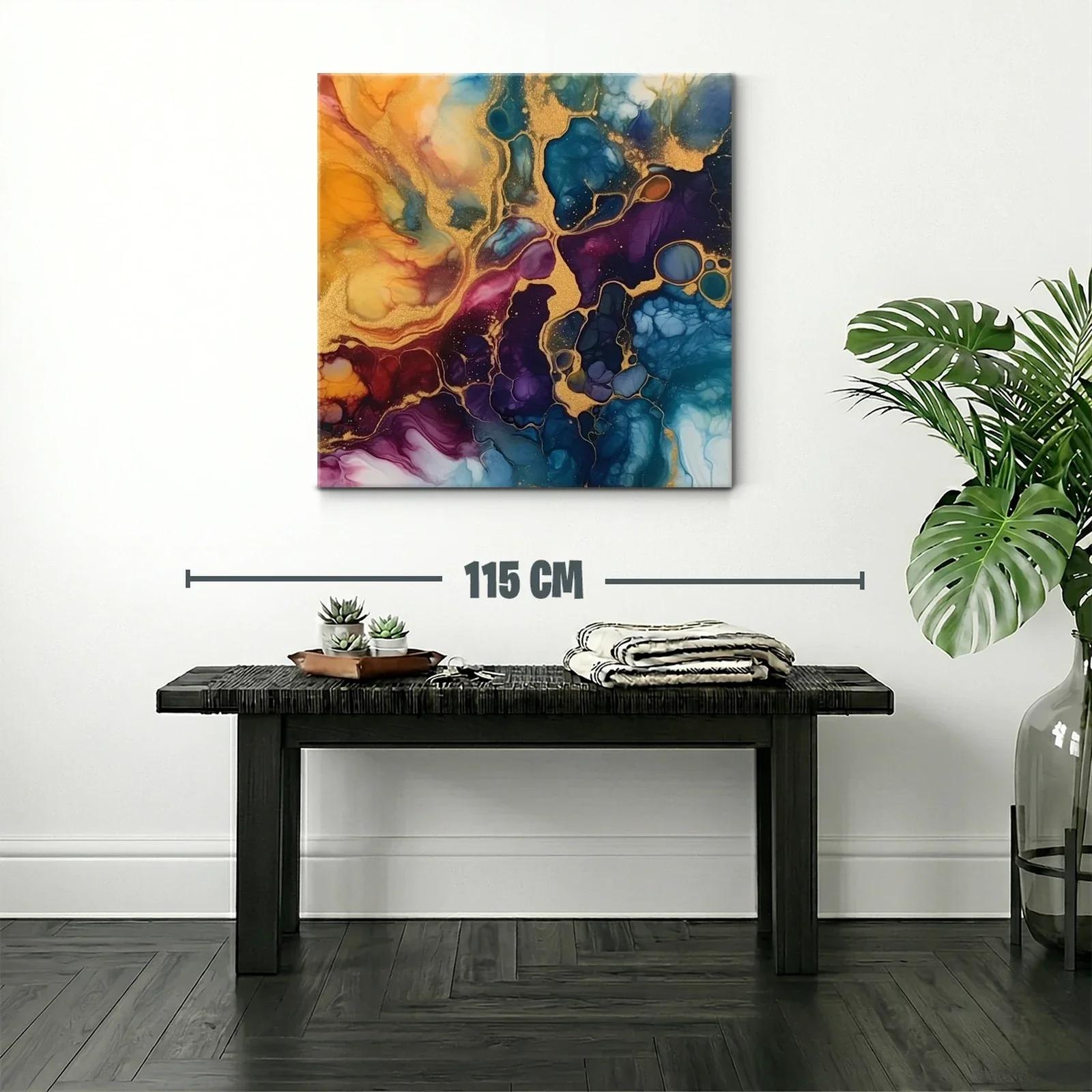 Cuadro abstracto con tonos dorados y azulados intensos — miniatura 2