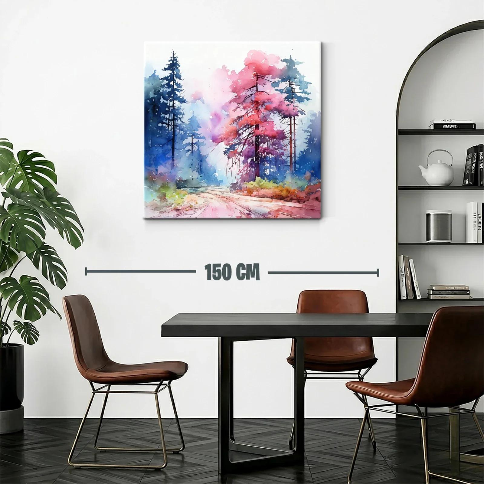Paisaje natural con árboles vibrantes en tonos rosas y azules — miniatura 2