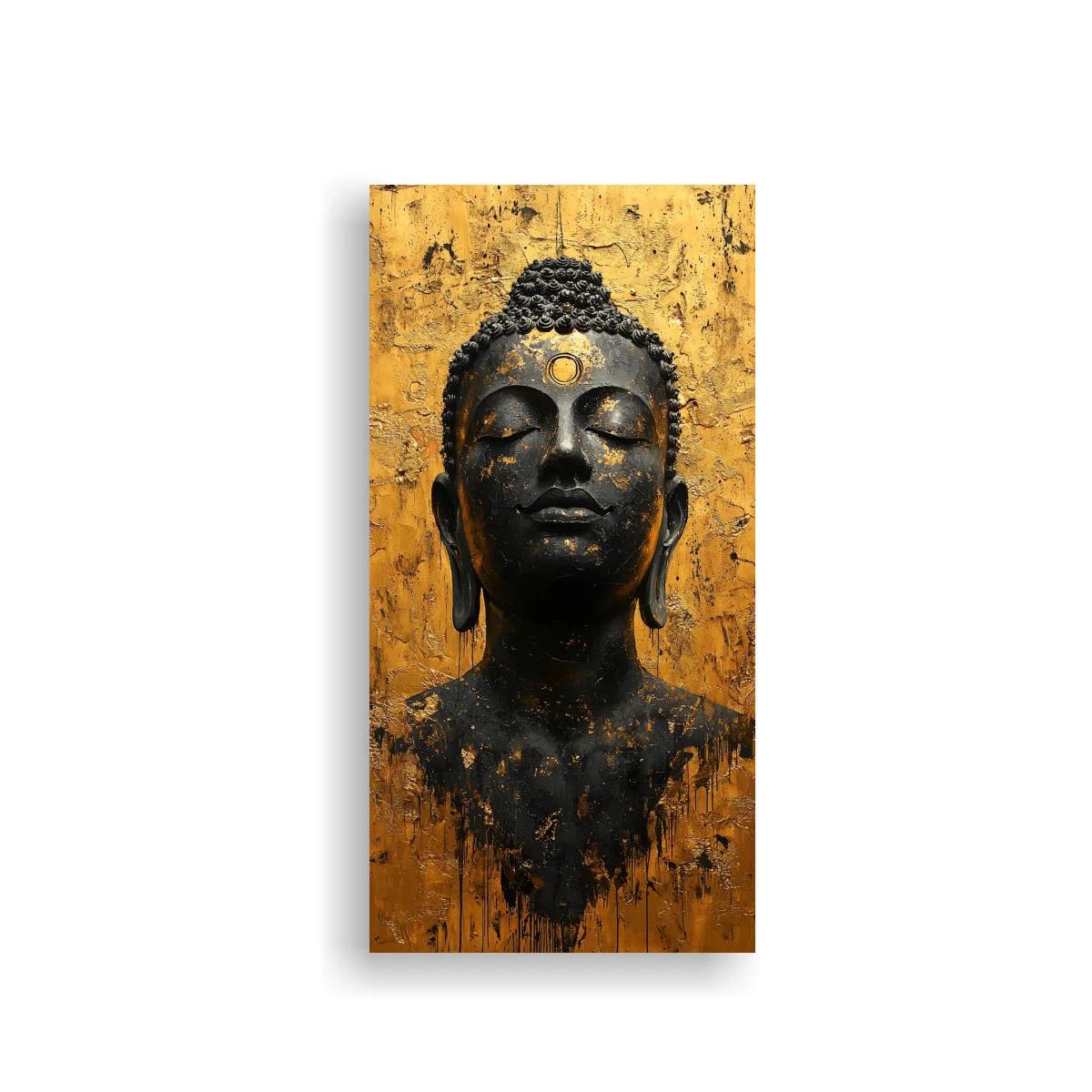 Cuadro cabeza de Buda con fondo dorado envejecido