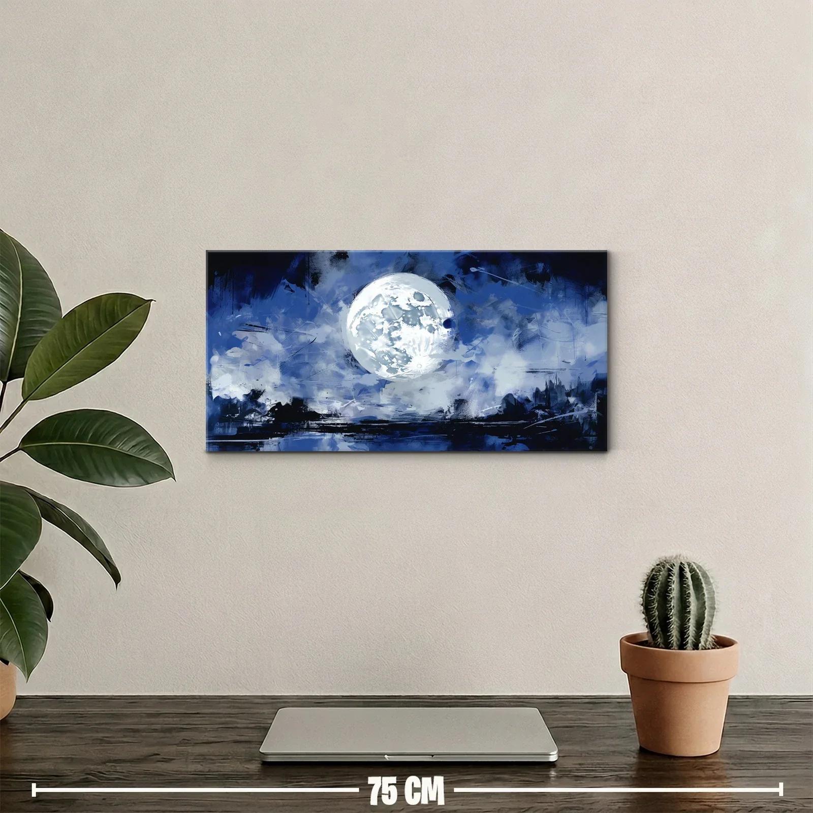 Cuadro luna llena con reflejo sobre agua nocturna — miniatura 2