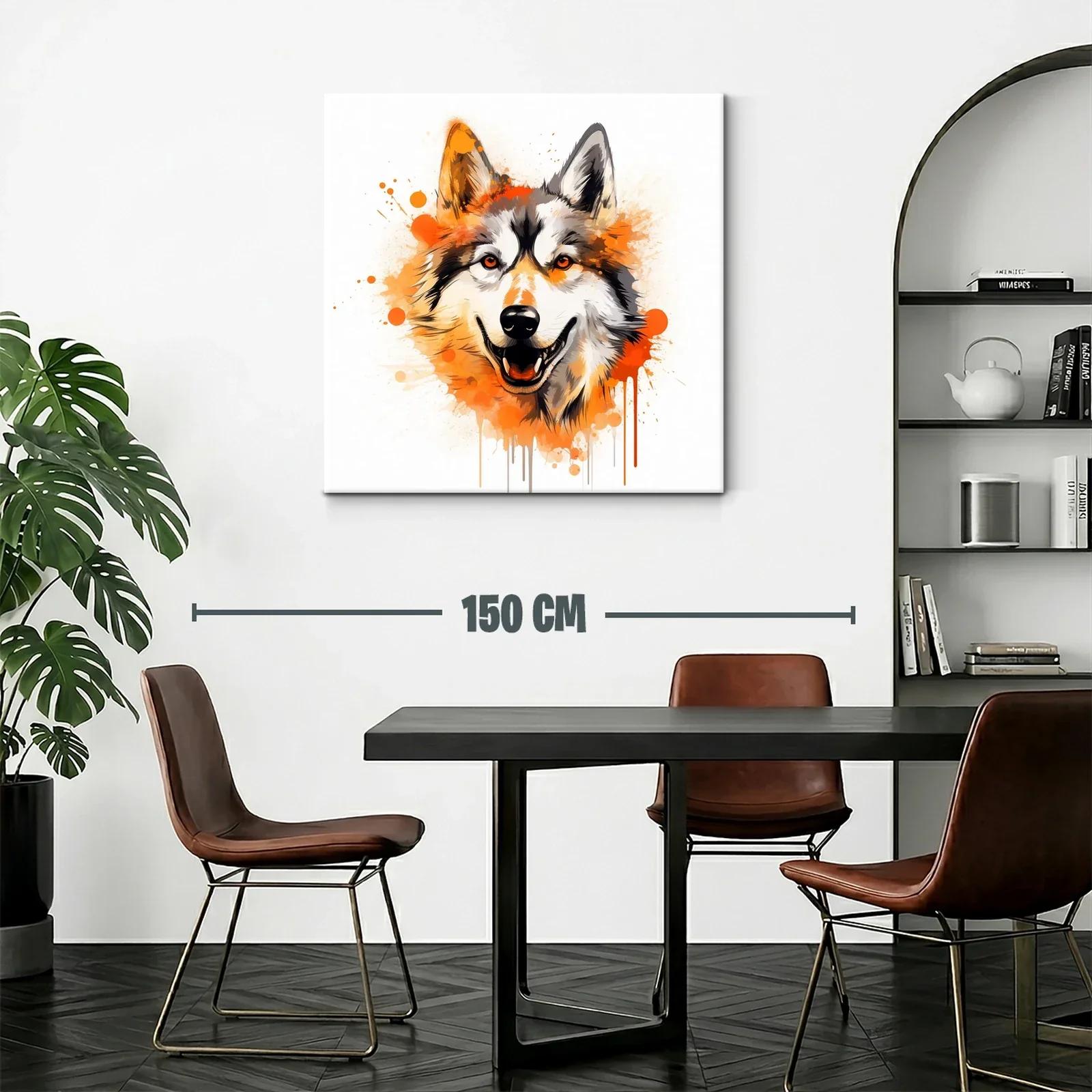Cuadro moderno con ilustración vibrante de lobo sonriente — miniatura 2