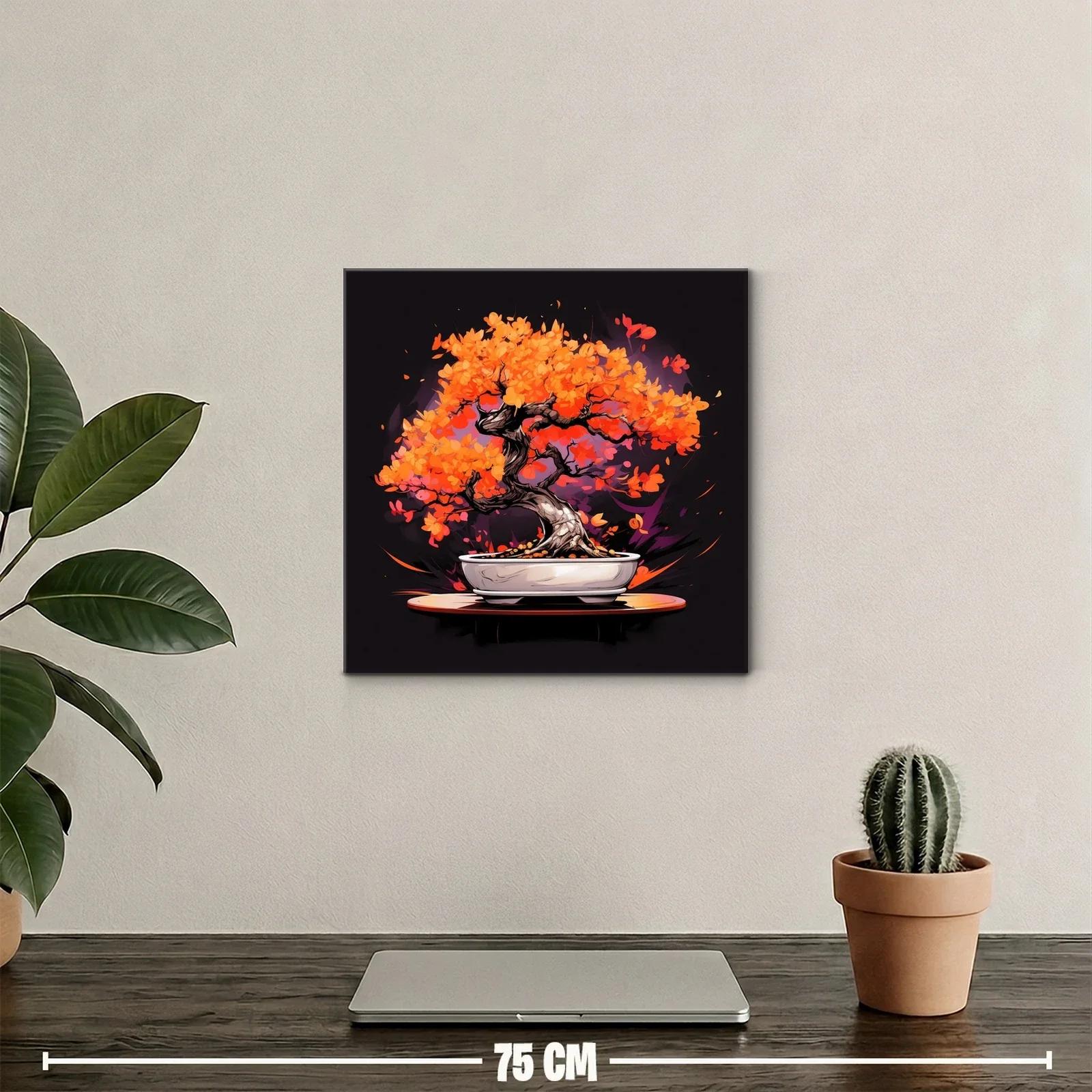 Bonsái con vibrantes hojas naranjas sobre fondo oscuro — miniatura 2
