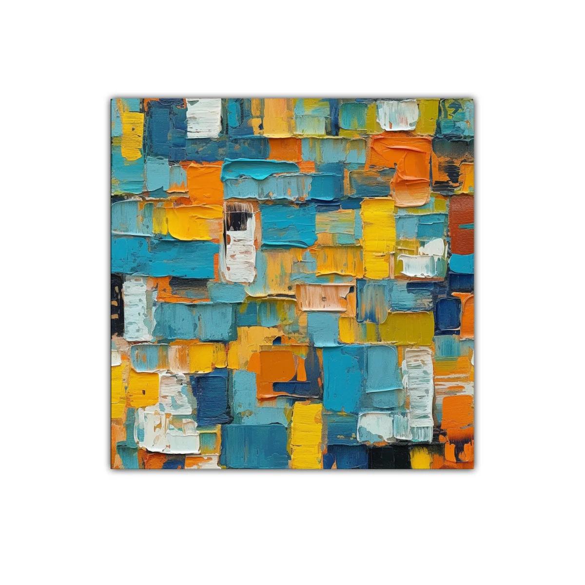 Cuadro decorativo abstracto en tonos azules y naranjas vibrantes — imagen principal