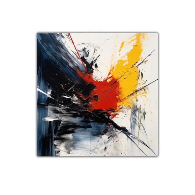 Cuadro abstracto con explosión de colores vibrantes y negros