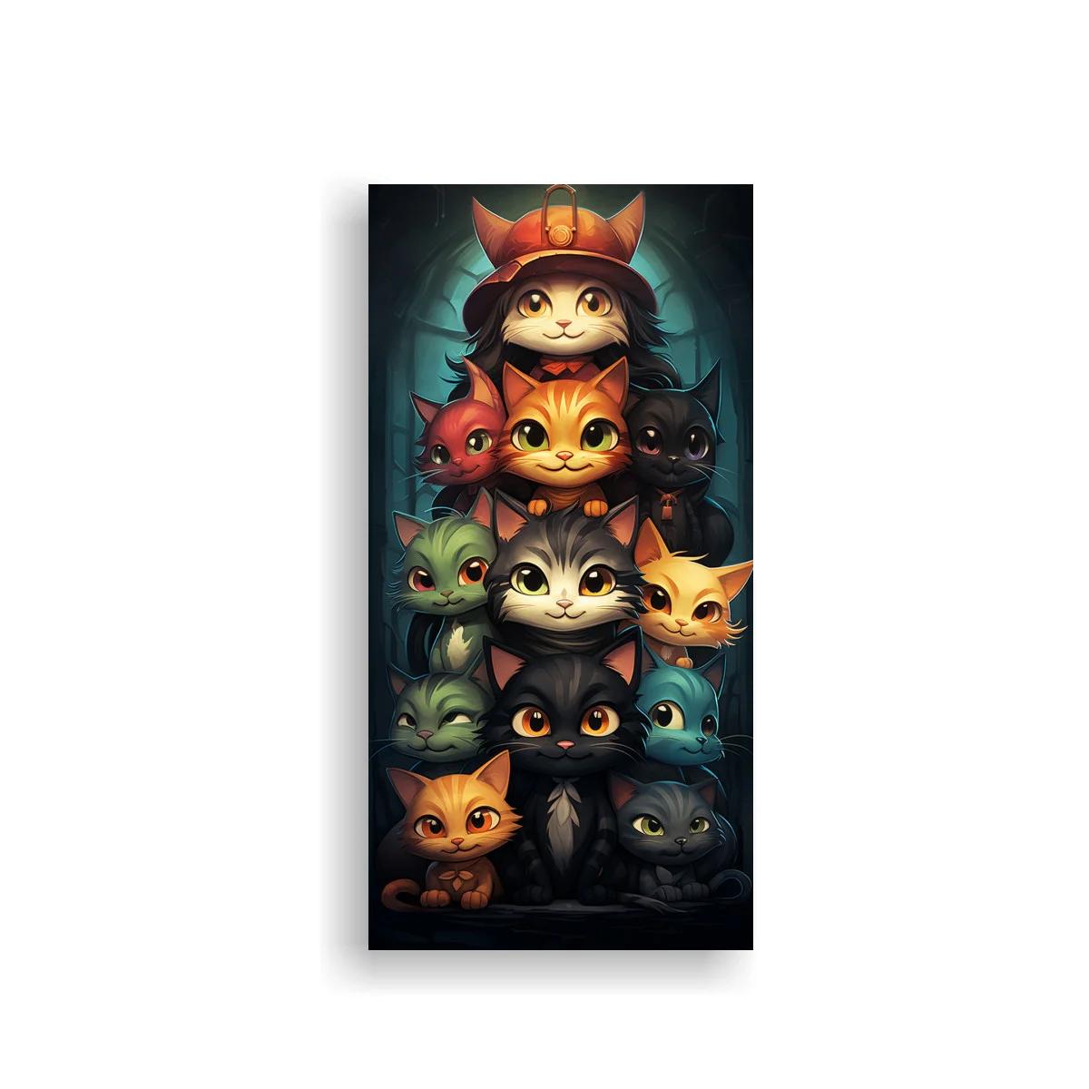Cuadro grupo de gatos apilados con sombrero rojo — imagen principal