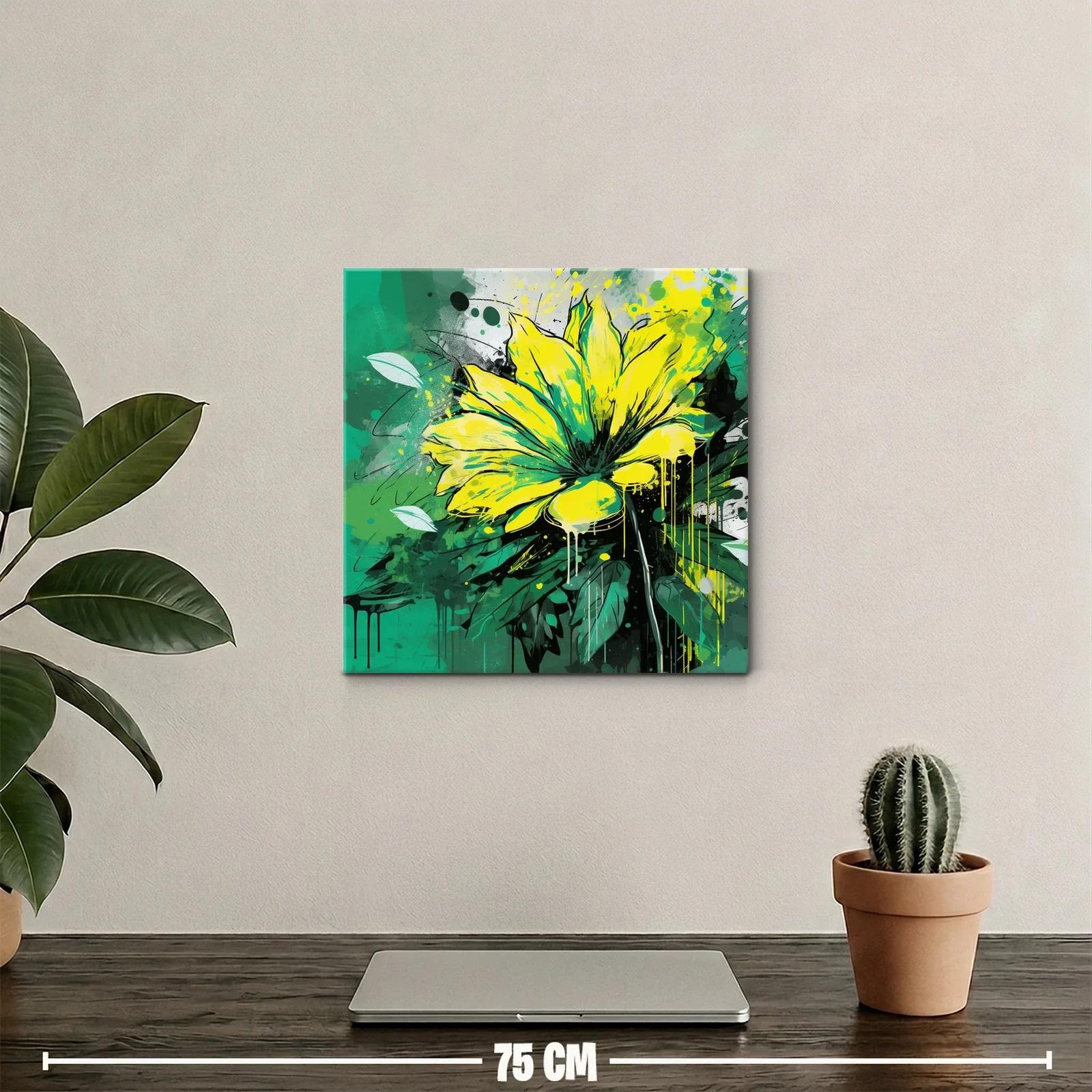 Cuadro vibrante con flor amarilla y fondo verde intenso — miniatura 2
