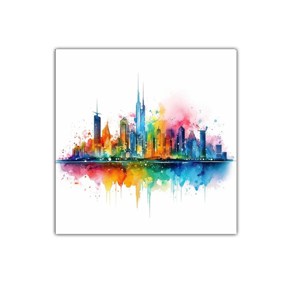 Colorido paisaje urbano con vibrante skyline multicolor — imagen principal