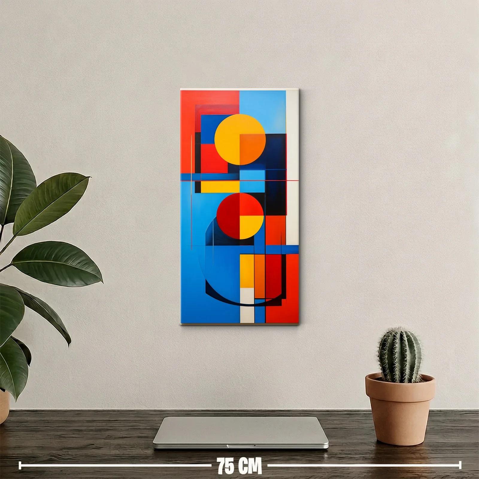 Cuadro abstracto geométrico con dos círculos segmentados — miniatura 2