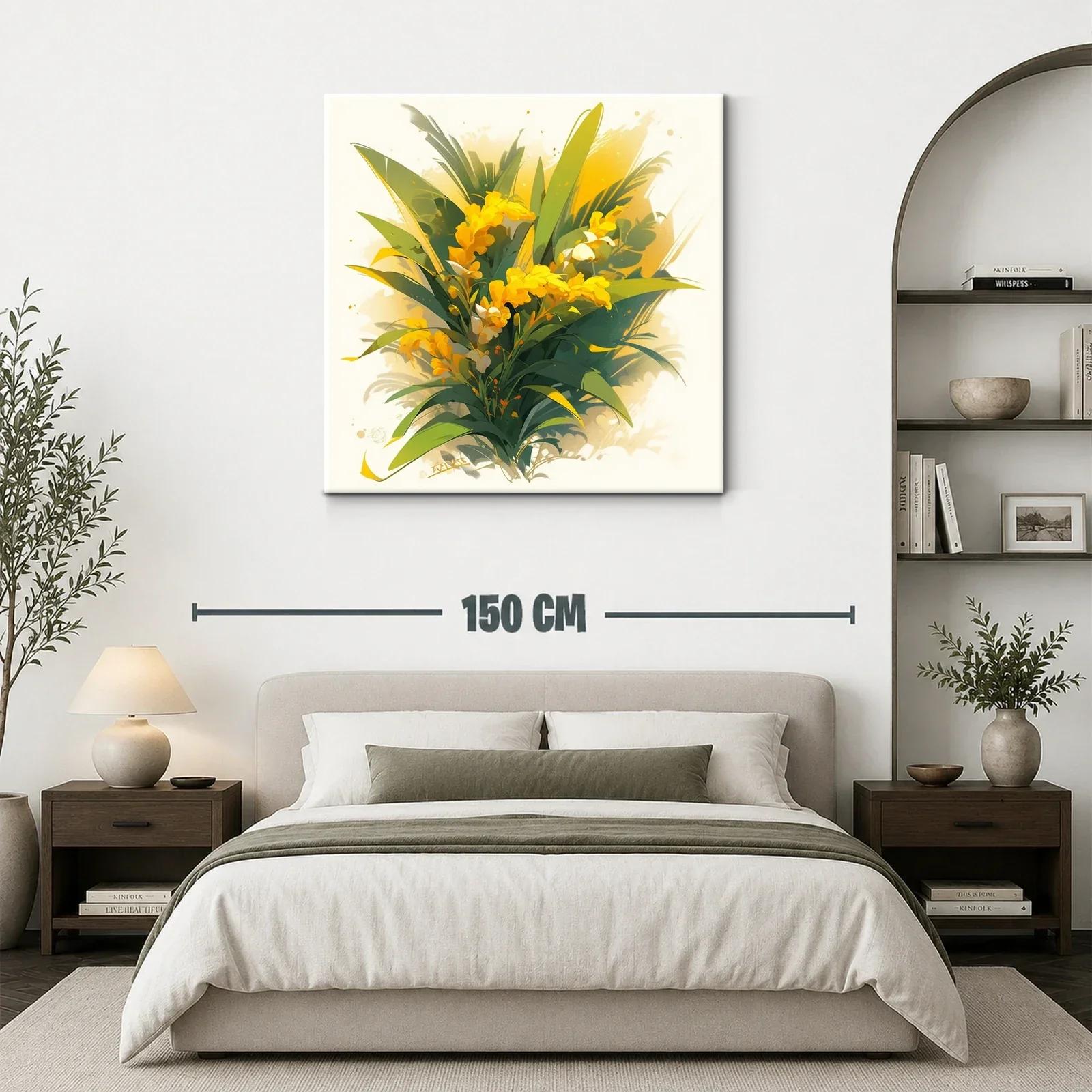Cuadro con ramo vibrante de flores amarillas y follaje verde — miniatura 3