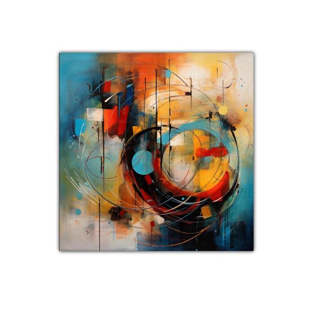 Cuadro abstracto colorido con formas dinámicas y energía vibrante