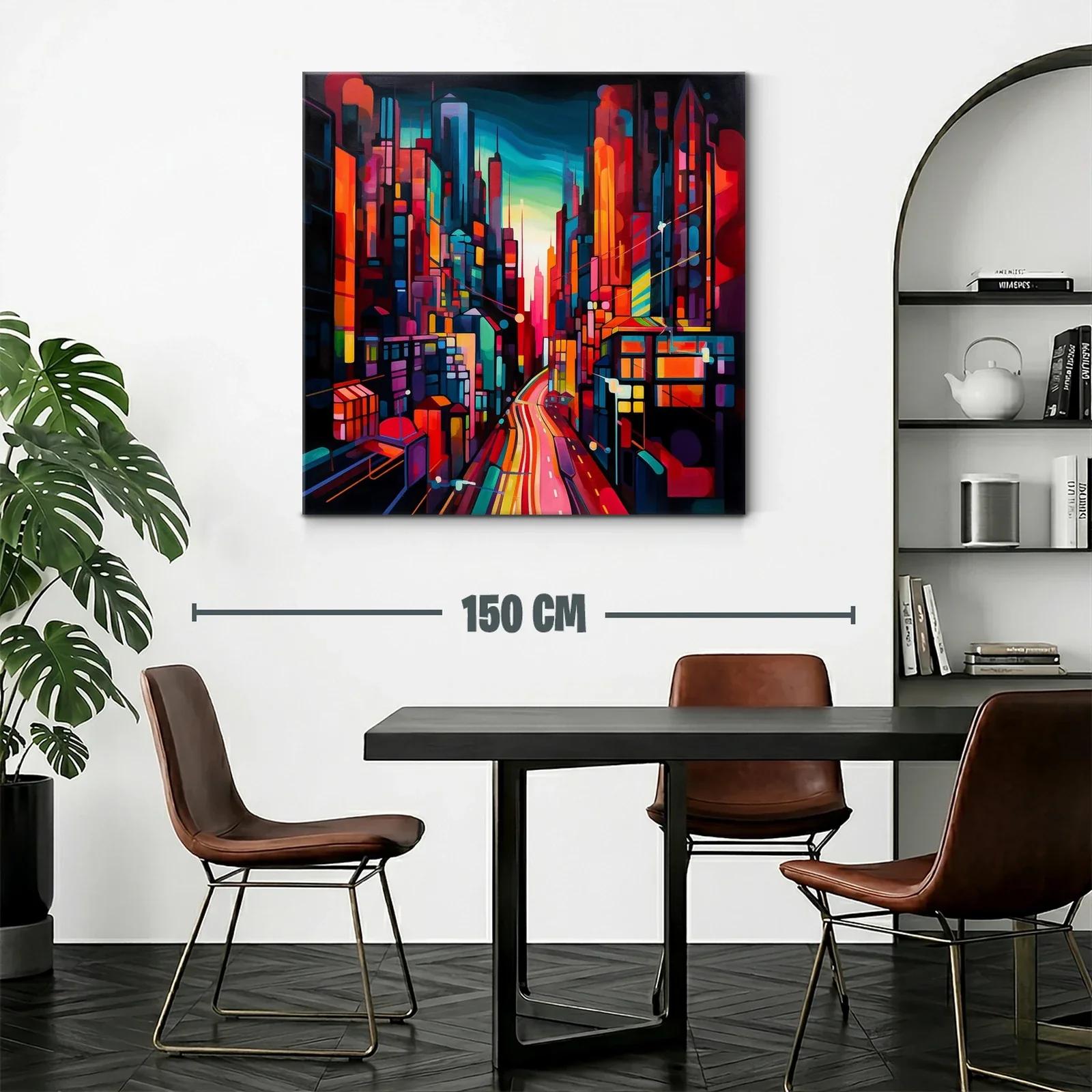 Ciudad vibrante al atardecer con luces intensas y dinámicas — miniatura 2