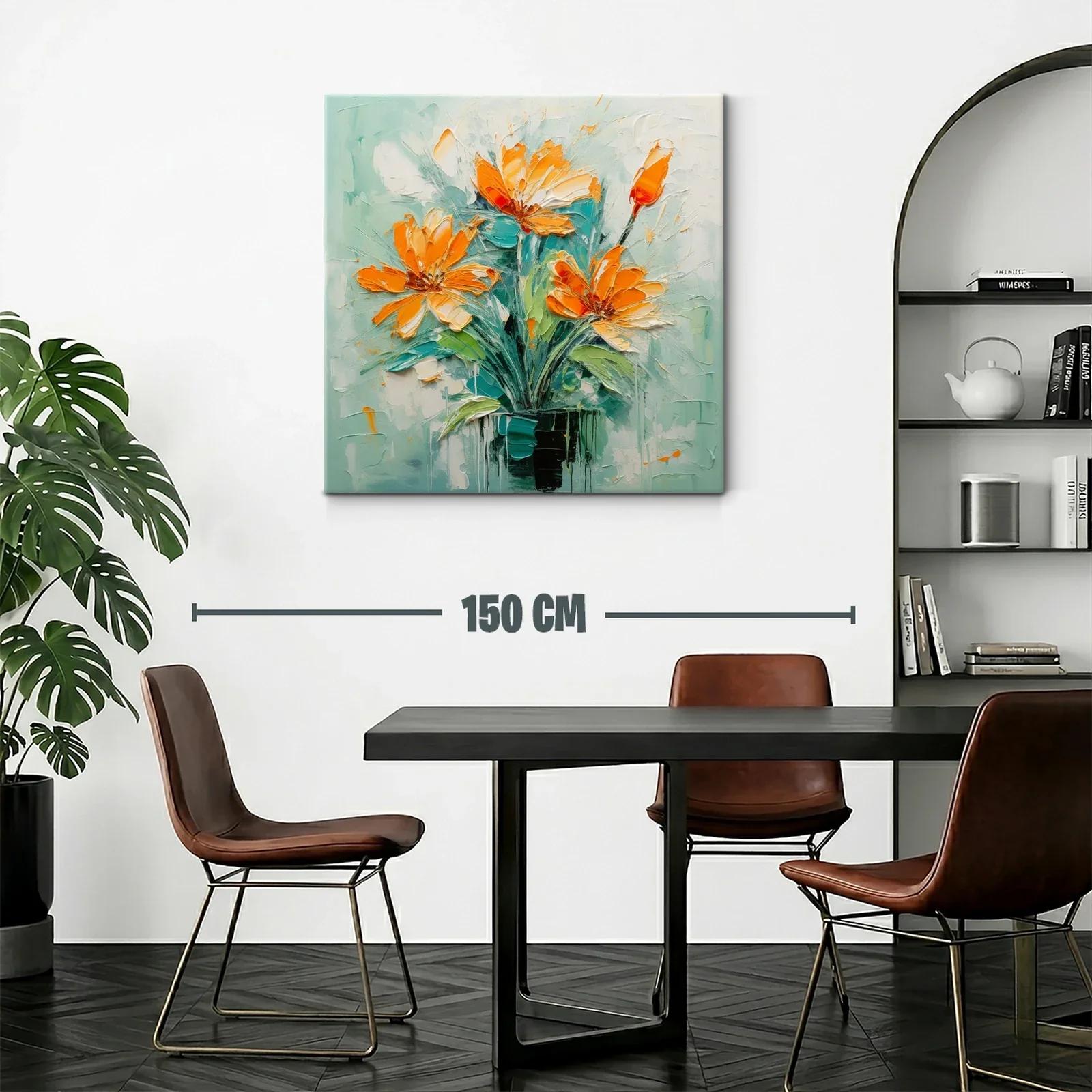 Cuadro floral vibrante con tonos naranjas y verdes — miniatura 2
