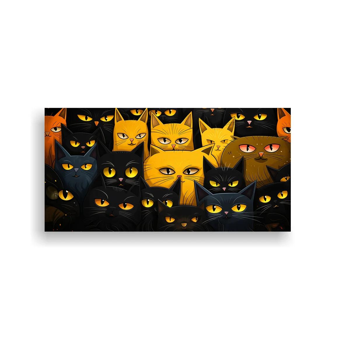 Cuadro grupo de gatos negros y amarillos
