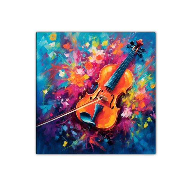 Violín vibrante con estallido de flores coloridas