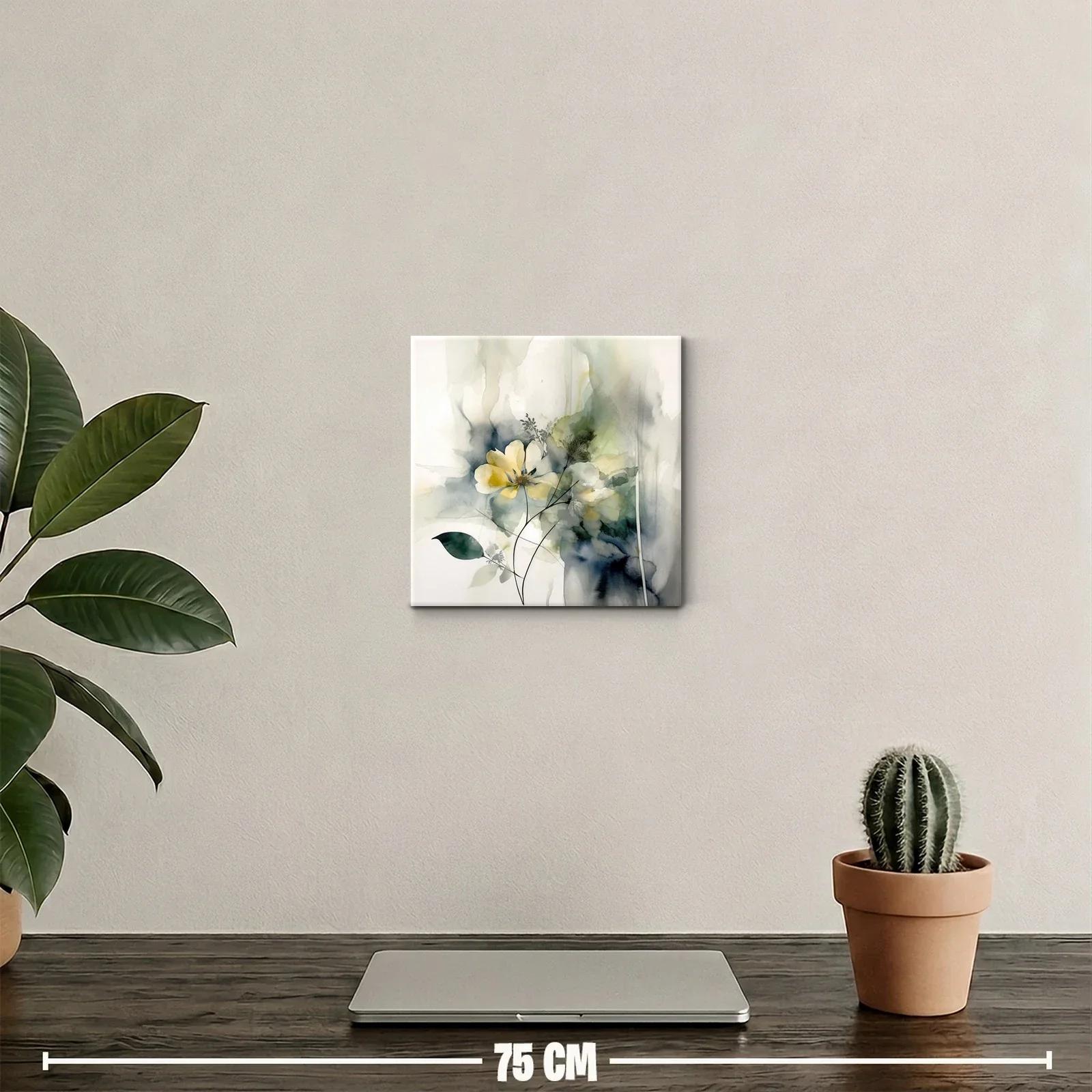 Cuadro decorativo flores abstractas en tonos suaves y verdes — miniatura 2