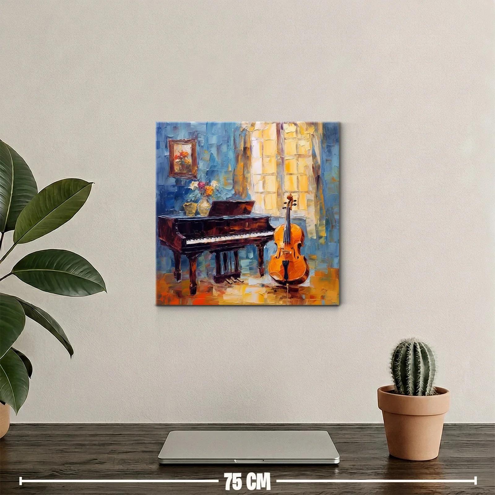 Ambiente musical con piano y violonchelo iluminado — miniatura 2