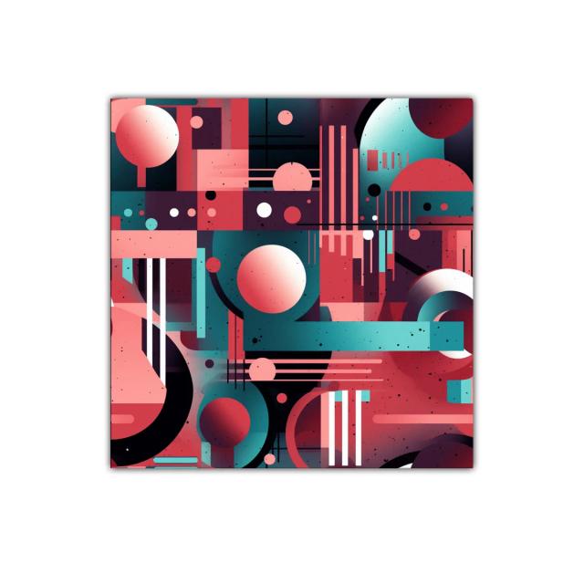 Composición geométrica vibrante con tonos coral y azul turquesa