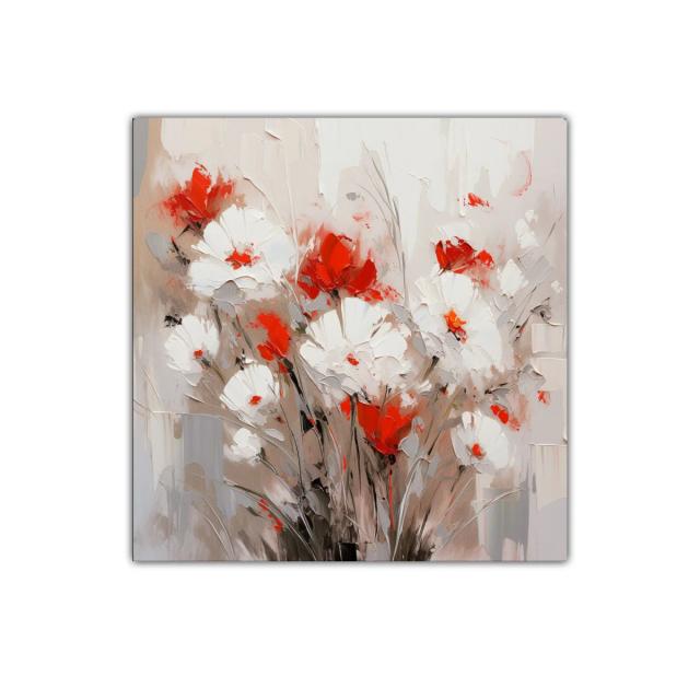Cuadro Decorativo con Flores Rojas y Blancas en Composición Moderna
