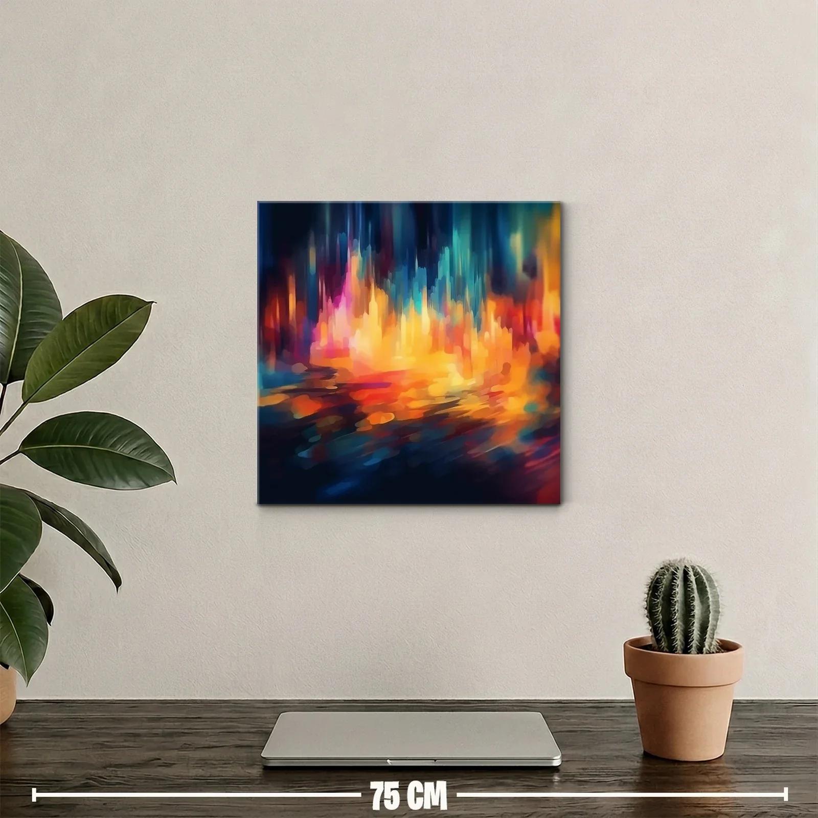 Cuadro abstracto con vibrantes luces en tonos cálidos y fríos — miniatura 2