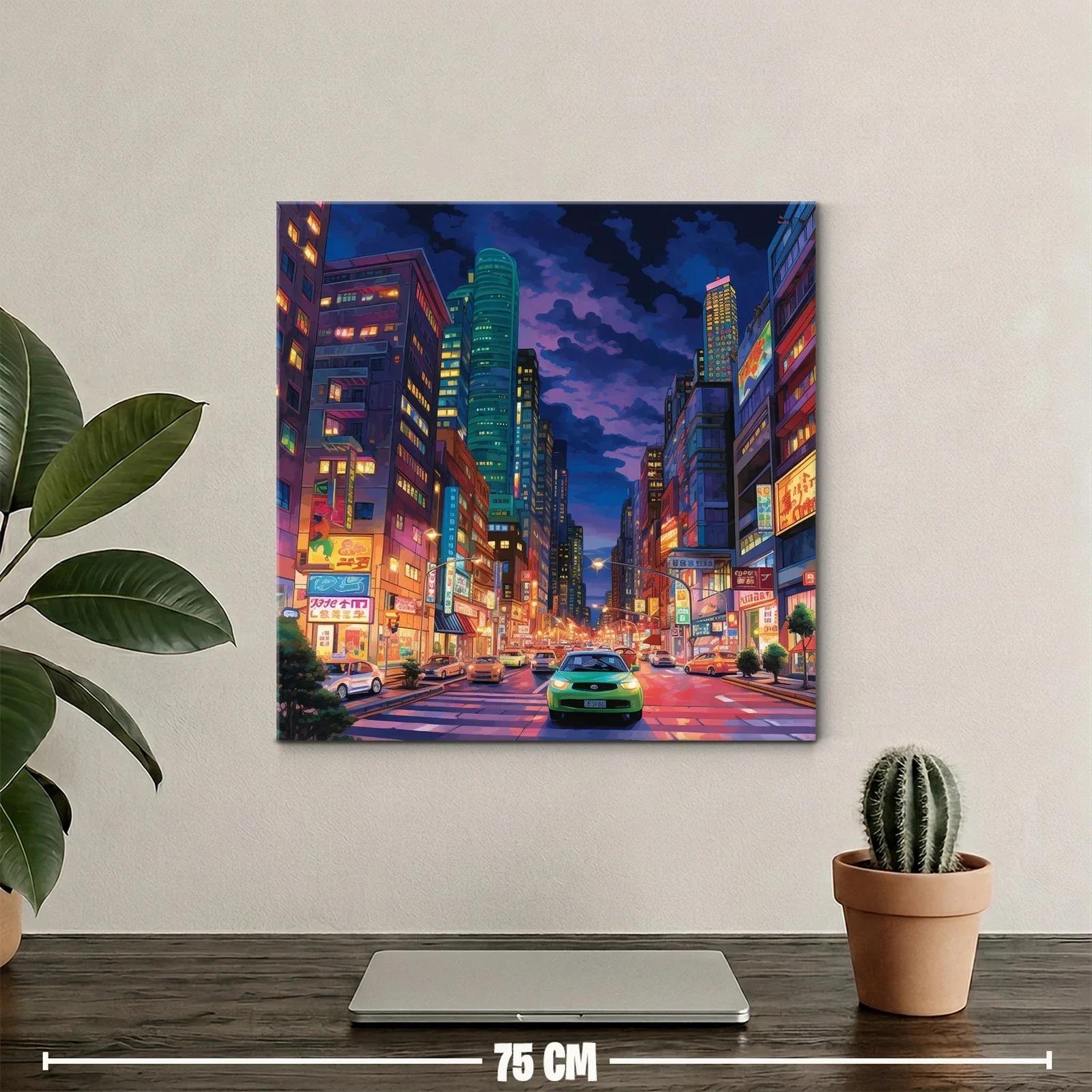 Ciudad vibrante iluminada en atardecer urbano moderno — miniatura 2