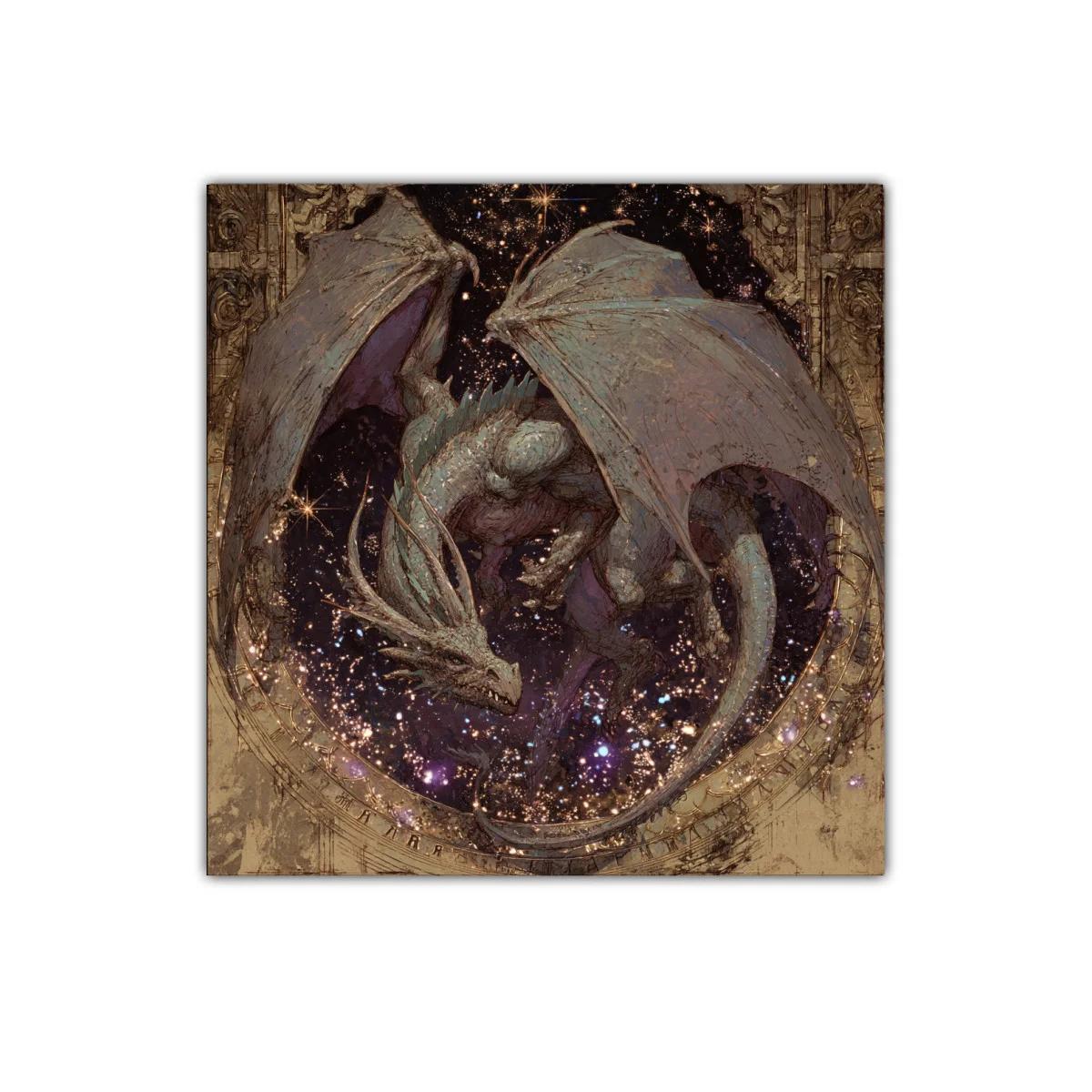 Dragón místico en vuelo entre estrellas doradas — imagen principal