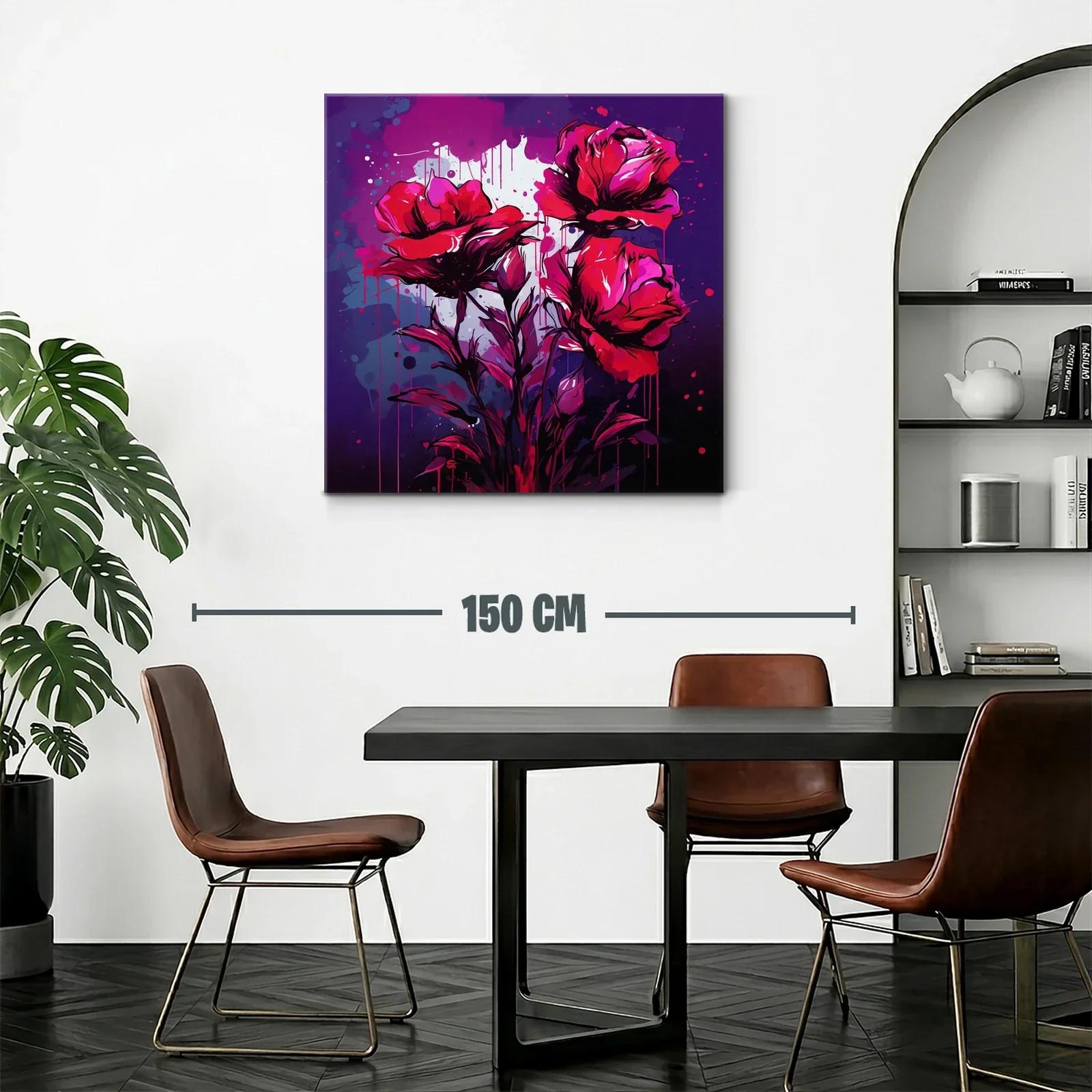 Cuadro con rosas en tonos intensos y fondo violeta — miniatura 2