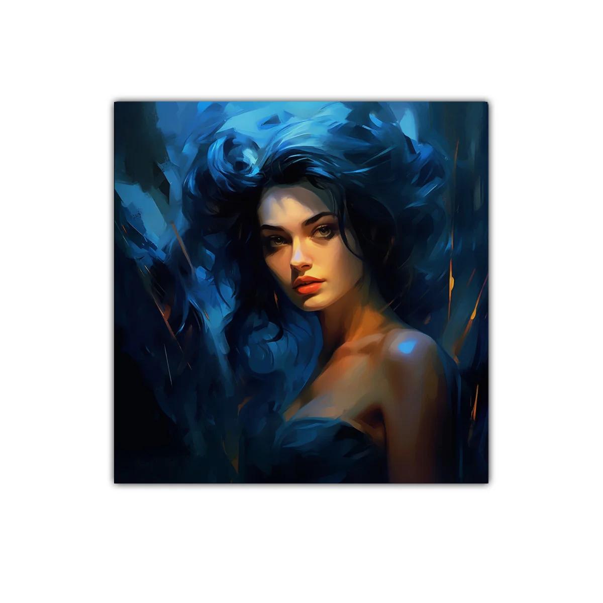 Retrato femenino con luces y sombras en tonos azules — imagen principal